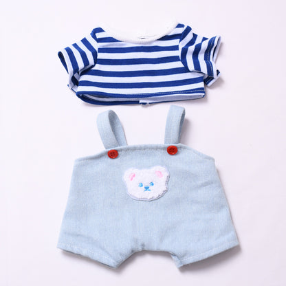 Handmade Labubu set can be paired with Labubu V1 Macaron and V2 seats 38cm Labubu doll doll clothes blue striped teddy bear overalls Labubu changing clothes (excluding dolls)