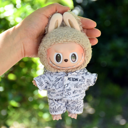 Handmade Labubu set can be paired with Labubu V1 Macaron and V2 seats 17cm canvas pendant clothes trendy and cool letter hooded suit set blind box LABUBU changing clothes (excluding dolls)