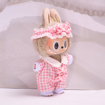 Handmade Labubu set can be paired with Labubu V1 Macaron and V2 seats Checkered pajama set climbing suit 17cm Labubu doll jacket (excluding dolls)