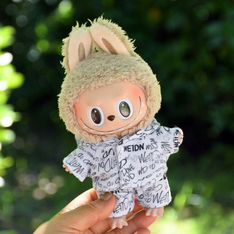 Handmade Labubu set can be paired with Labubu V1 Macaron and V2 seats 17cm canvas pendant clothes trendy and cool letter hooded suit set blind box LABUBU changing clothes (excluding dolls)
