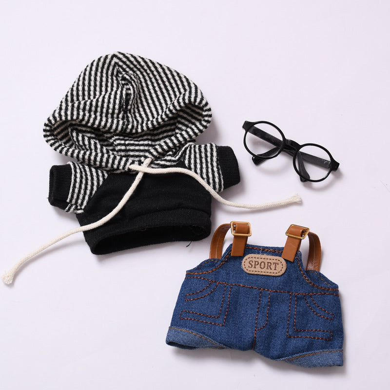 Handmade Labubu set can be paired with Labubu V1 Macaron and V2 seats denim overalls black striped hooded suit Labubu doll outfit (excluding dolls)