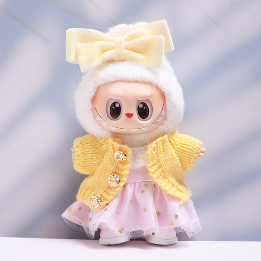 Handmade Labubu set can be paired with Labubu V1 Macaron and V2 seat pendants Labubu clothes are pink and yellow knitted cardigans skirts and Labubu doll clothing accessories (excluding dolls)