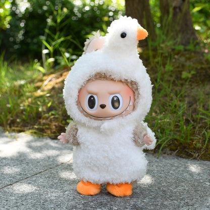 Handmade Labubu Outfit 17cm Pendant Pulley Cloth Clothes Internet Red White Swan jumpsuit Vinyl Labubu Baby Clothes (not including dolls)