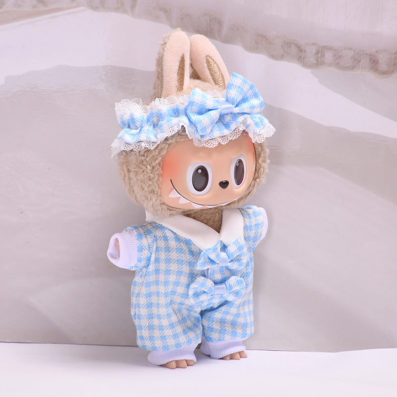 Handmade Labubu set can be paired with Labubu V1 Macaron and V2 seats Checkered pajama set climbing suit 17cm Labubu doll jacket (excluding dolls)