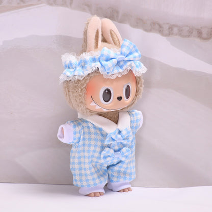 Handmade Labubu set can be paired with Labubu V1 Macaron and V2 seats Checkered pajama set climbing suit 17cm Labubu doll jacket (excluding dolls)