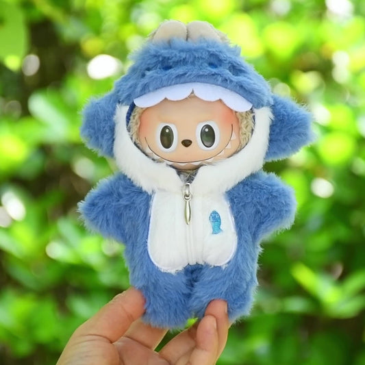 Handmade Labubu Outfit Blind Box 17cm Pendant Labubu Cloth Clothes Blue Shark jumpsuit Keychain Labubu Baby Clothes (not including dolls)
