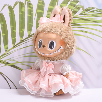 Handmade Labubu set can be paired with Labubu V1 Macaron and V2 seats with 38cm canvas plush toy clothes pink cherry blossom skirt and labubu replacement doll clothes (excluding dolls)