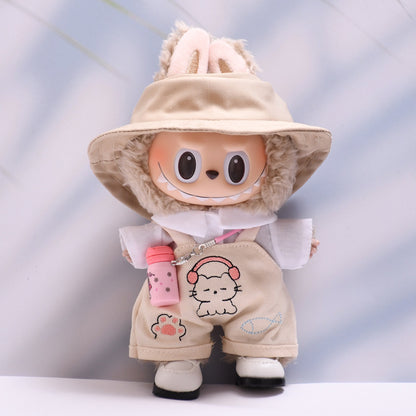 Handmade Labubu set can be paired with Labubu V1 Macaron and V2 seats paired with kitten beige overalls shirt set LABUBU baby outfit (excluding dolls)