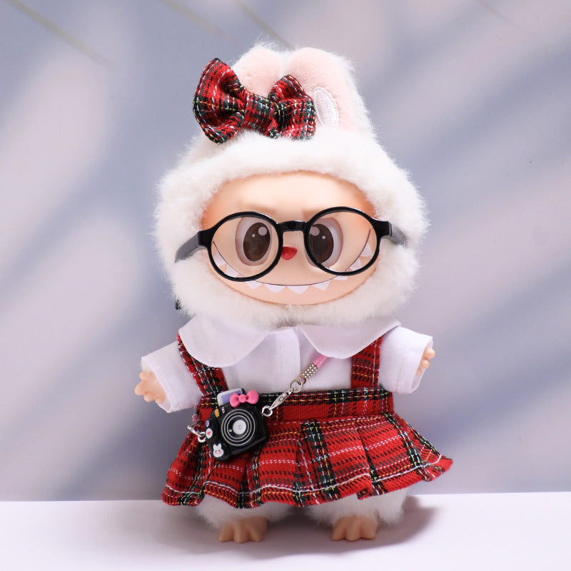Handmade Labubu set can be paired with Labubu V1 Macaron and V2 seats with red checkered suspender skirt set and Labubu doll outfit (excluding dolls)