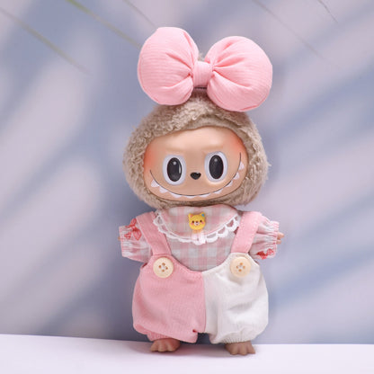 Handmade Labubu Outfit First and Second Generation Seating Labubu Cloth Pendant Clothes Labubu Baby Clothes Big Bow Strap Pants Set (not including dolls)