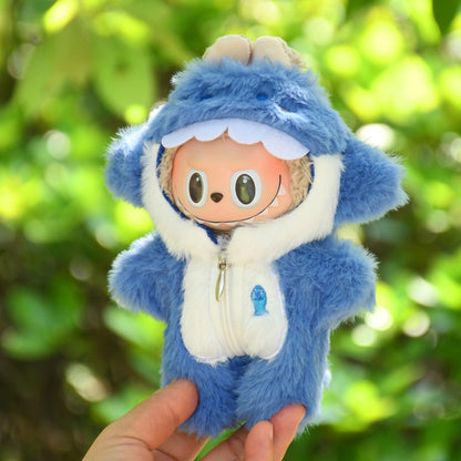 Handmade Labubu Outfit Blind Box 17cm Pendant Labubu Cloth Clothes Blue Shark jumpsuit Keychain Labubu Baby Clothes (not including dolls)