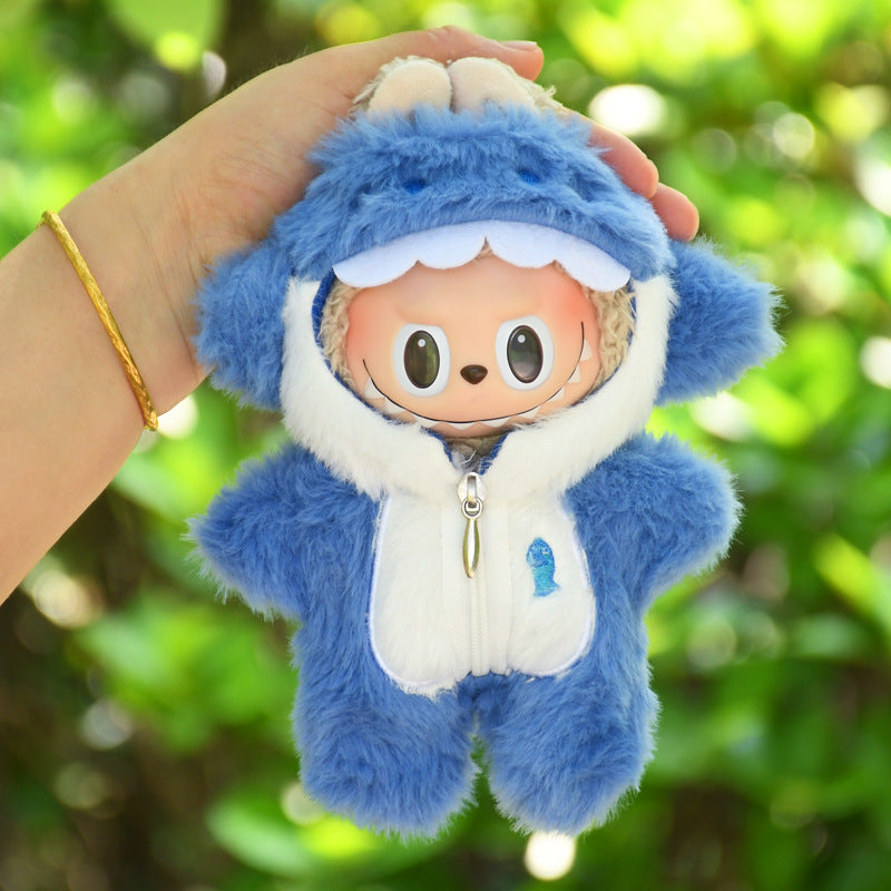 Handmade Labubu Outfit Blind Box 17cm Pendant Labubu Cloth Clothes Blue Shark jumpsuit Keychain Labubu Baby Clothes (not including dolls)
