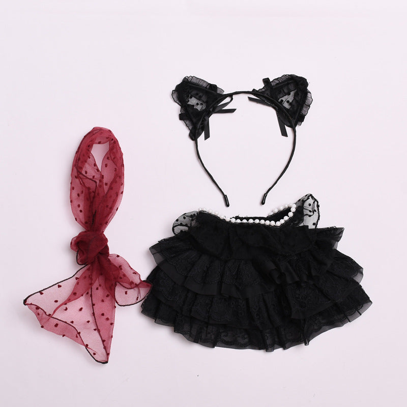 Handmade Labubu set can be paired with Labubu V1 Macaron and V2 seats 38cm stretch cloth clothes black lace gauze skirt vinyl Labubu replacement dress (excluding dolls)