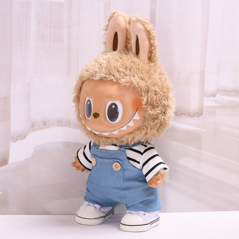 Handmade Labubu set can be paired with Labubu V1 Macaron and V2 seats 38cm vinyl cloth plush toy clothes striped T-shirts overalls casual clothes for children (excluding dolls)