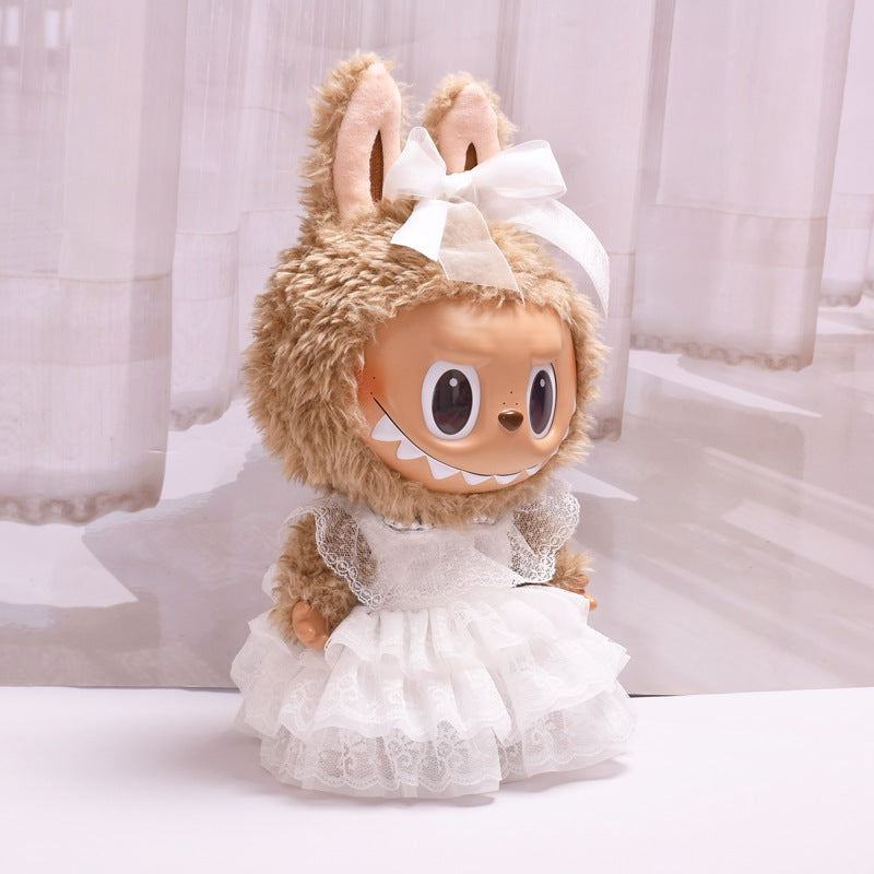 Handmade Labubu set can be paired with Labubu V1 Macaron and V2 seats with 38cm plush plush plush plush toys for pearl wedding dresses and Labubu changing into baby dresses (excluding dolls)