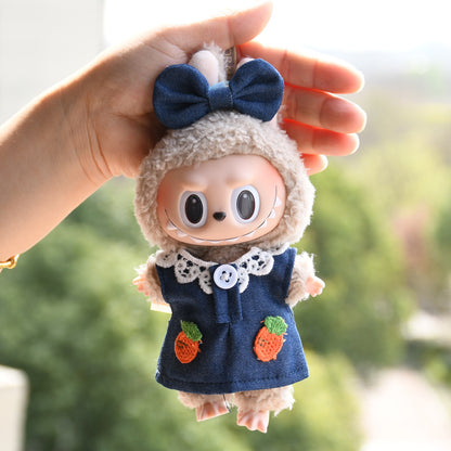 Handmade Labubu set can be paired with Labubu V1 Macaron and V2 seats with 17cm blind box canvas clothing for denim skirts vinyl dolls keychains cute baby clothes (excluding dolls)