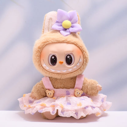 Handmade Labubu set can be paired with Labubu V1 Macaron and V2 seats and can be paired with a fluffy gauze skirt set and a lace up cloth for children's clothing (excluding dolls)