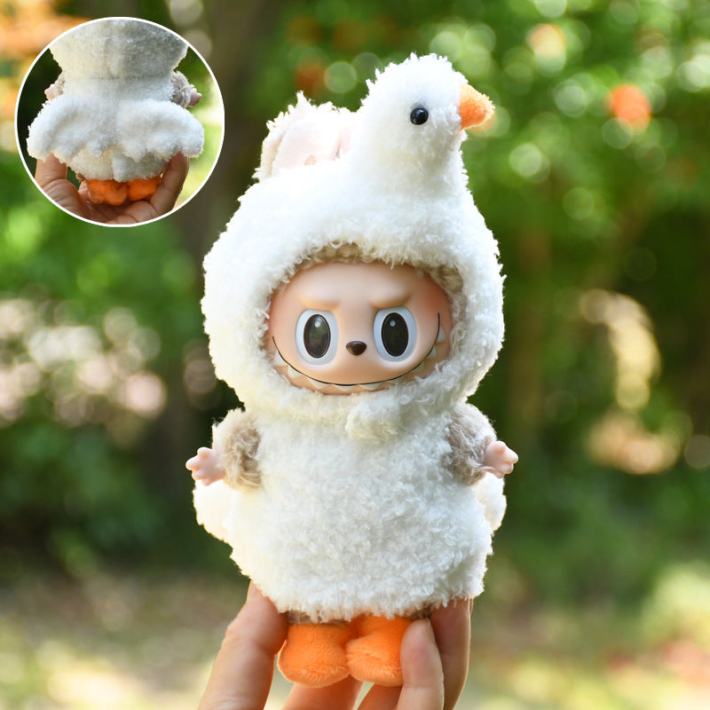 Handmade Labubu Outfit 17cm Pendant Pulley Cloth Clothes Internet Red White Swan jumpsuit Vinyl Labubu Baby Clothes (not including dolls)