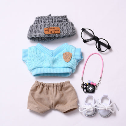 Handmade Labubu set can be paired with Labubu V1 Macaron and V2 seats blue knitted vest glasses hat set Labubu doll clothes (excluding dolls)