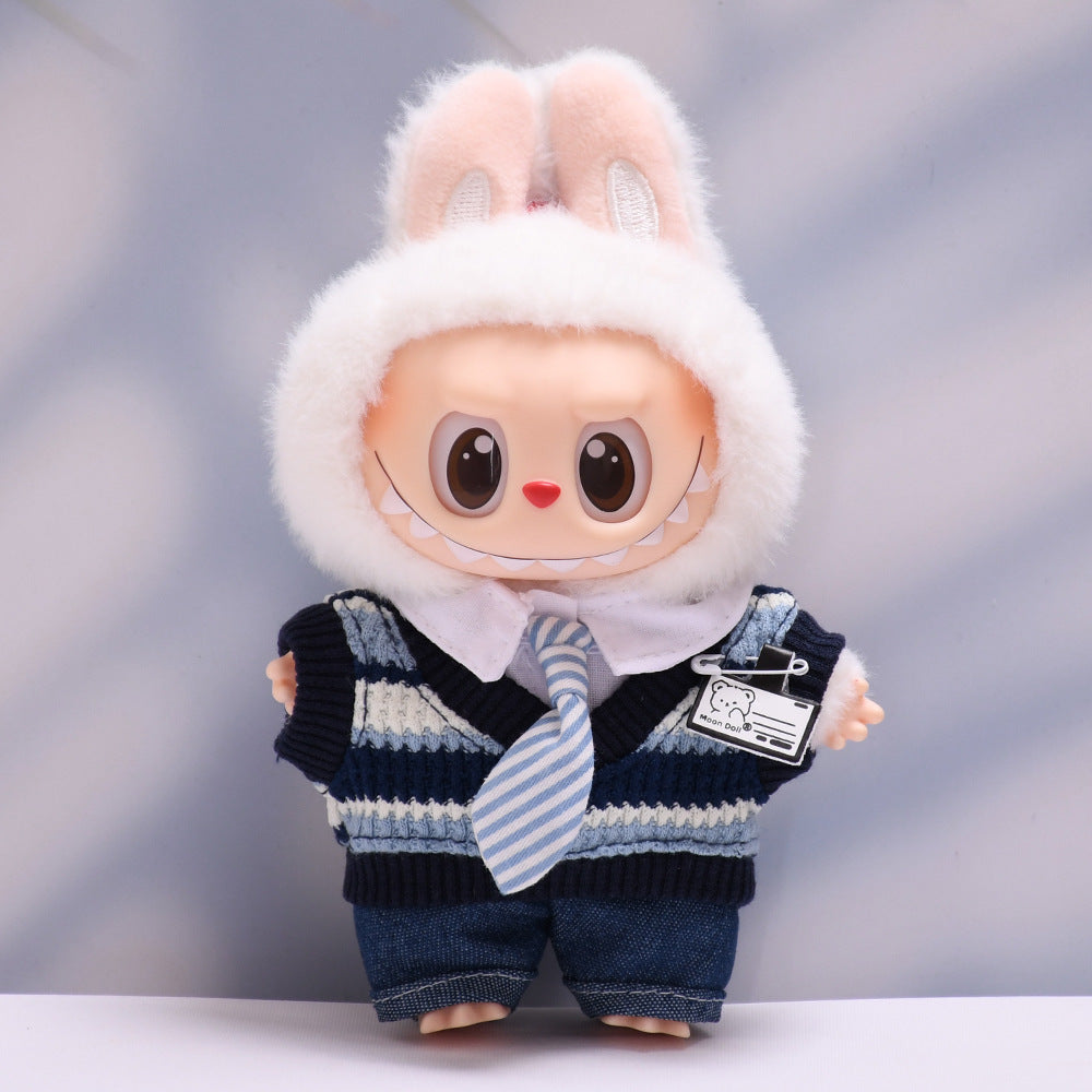 Handmade Labubu set can be paired with Labubu V1 Macaron and V2 seat accessories blue cool student uniform set Labubu doll outfit (excluding dolls)