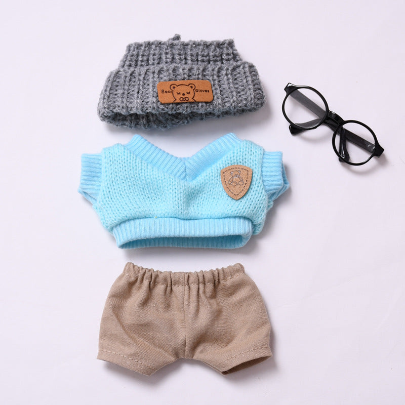 Handmade Labubu set can be paired with Labubu V1 Macaron and V2 seats blue knitted vest glasses hat set Labubu doll clothes (excluding dolls)