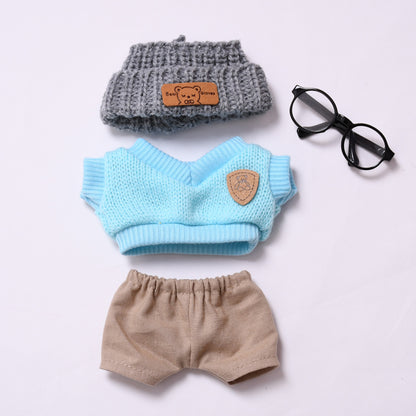 Handmade Labubu set can be paired with Labubu V1 Macaron and V2 seats blue knitted vest glasses hat set Labubu doll clothes (excluding dolls)