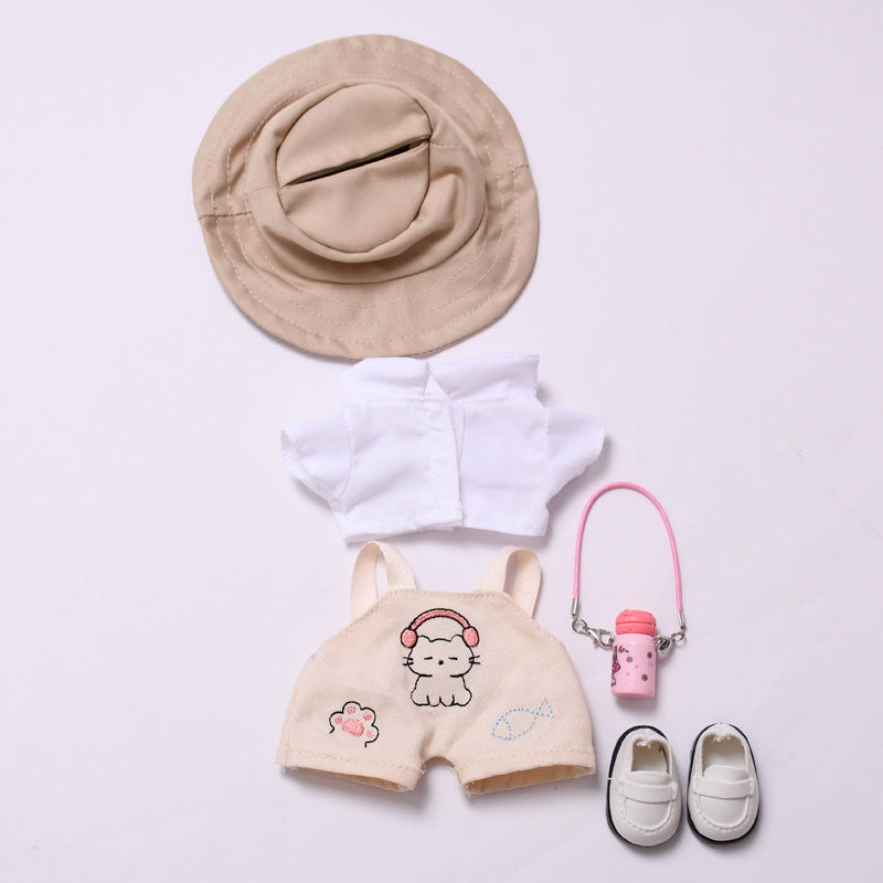 Handmade Labubu set can be paired with Labubu V1 Macaron and V2 seats paired with kitten beige overalls shirt set LABUBU baby outfit (excluding dolls)