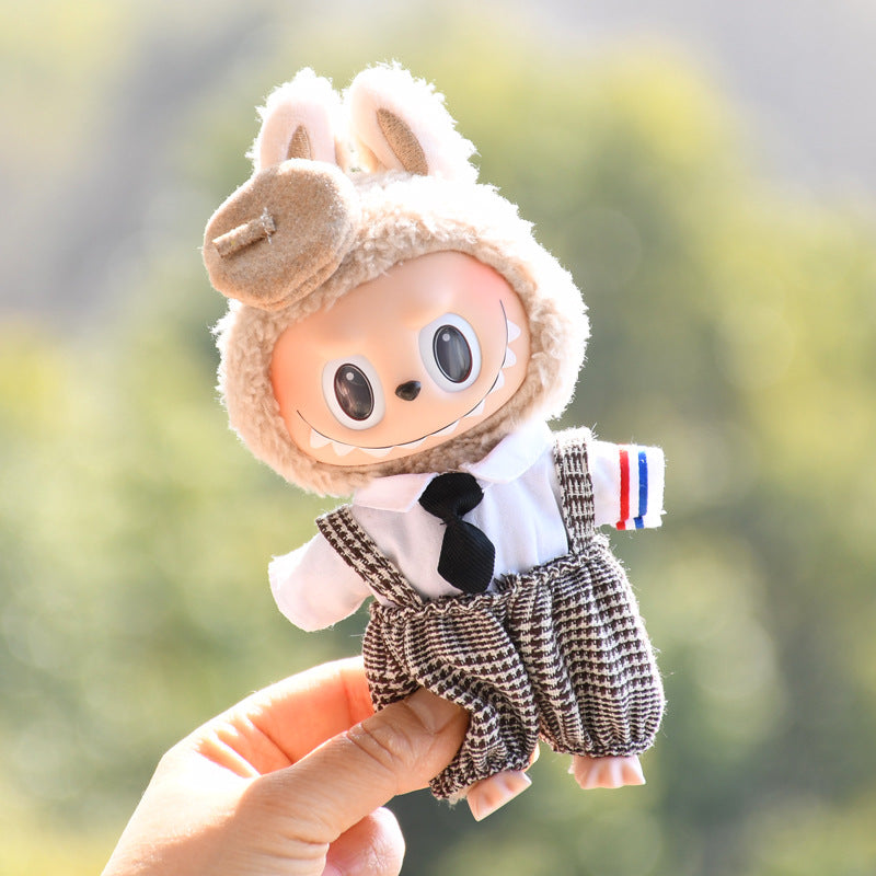 Handmade Labubu set can be paired with Labubu V1 Macaron and V2 seat hangers canvas clothes casual shoulder straps pants tie shirts blind boxes vinyl dolls baby clothes (excluding dolls)