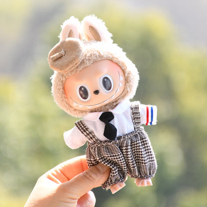 Handmade Labubu set can be paired with Labubu V1 Macaron and V2 seat hangers canvas clothes casual shoulder straps pants tie shirts blind boxes vinyl dolls baby clothes (excluding dolls)