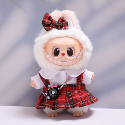 Handmade Labubu set can be paired with Labubu V1 Macaron and V2 seats with red checkered suspender skirt set and Labubu doll outfit (excluding dolls)