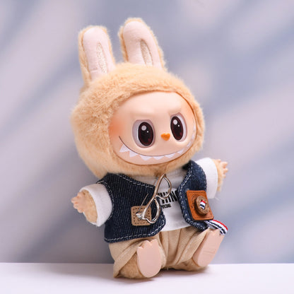 Handmade Labubu set can be paired with Labubu V1 Macaron and V2 seats denim vest glasses set Labubu doll clothing replacement (excluding dolls)