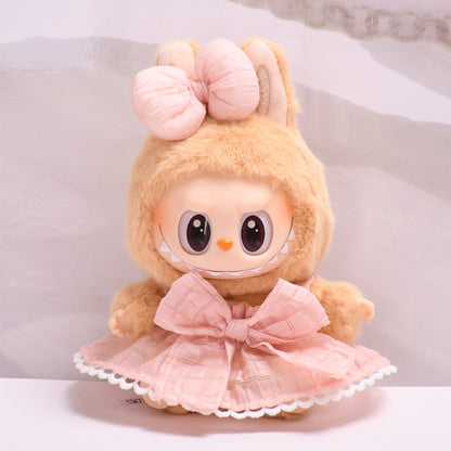 Handmade Labubu set can be paired with Labubu V1 Macaron and V2 seats, second-generation vinyl seats party seats canvas pendants checkered bows cool shoulder skirts Labubu baby clothes (excluding dolls)