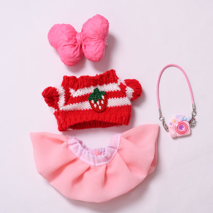 Handmade Labubu set can be paired with Labubu V1 Macaron and V2 seats with red strawberry sweater yarn skirt set and Labubu doll outfit (excluding dolls)