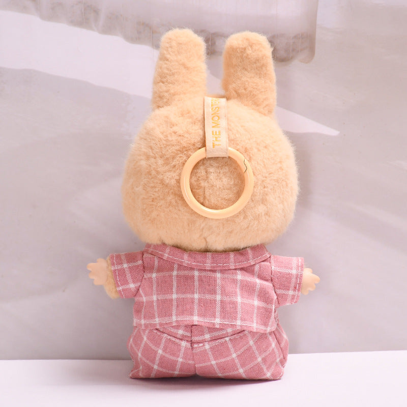 Handmade Labubu set can be paired with Labubu V1 Macaron and V2 seat blind box pendant canvas clothes pink checkered suit dress labubu baby clothes (excluding dolls)