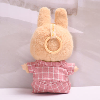 Handmade Labubu set can be paired with Labubu V1 Macaron and V2 seat blind box pendant canvas clothes pink checkered suit dress labubu baby clothes (excluding dolls)