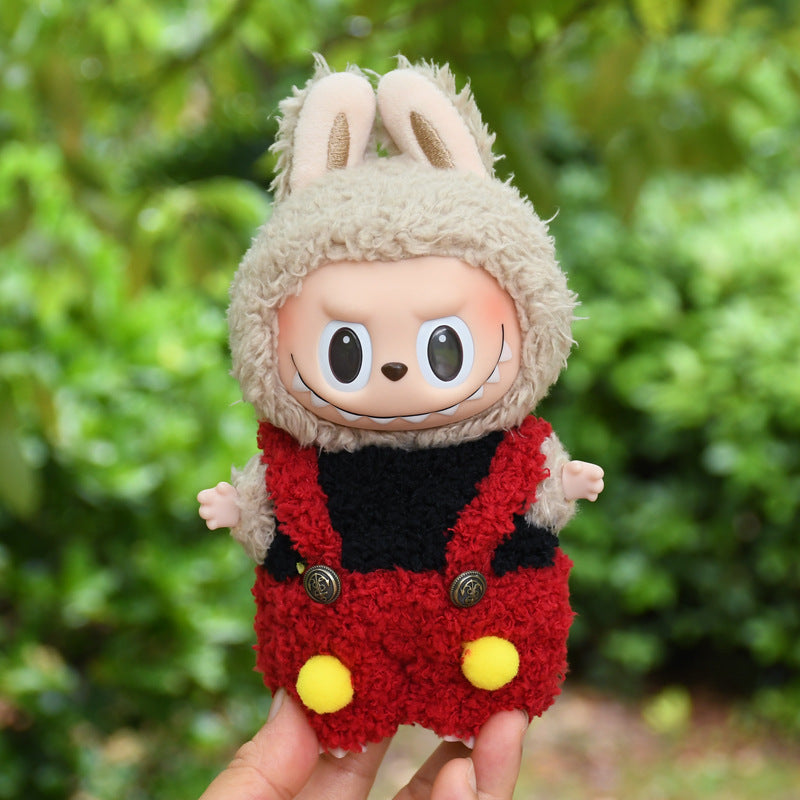 Handmade Labubu Outfit 17cm Vinyl Pendant Pulling Cloth Clothes Mickey jumpsuit Labubu Keychain Baby Clothes (not including dolls)
