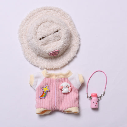 Handmade Labubu set can be paired with Labubu V1 Macaron and V2 seats climbing suit water bottle set plush hat pull cloth plush baby clothes (excluding dolls)