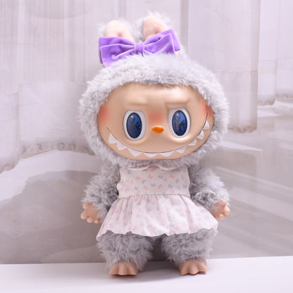 Handmade Labubu set can be paired with Labubu V1 Macaron and V2 seat 38cm canvas to change clothes into bow tie dress set for children (excluding dolls)