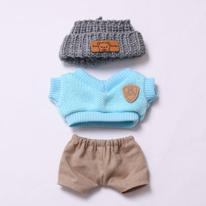 Handmade Labubu set can be paired with Labubu V1 Macaron and V2 seats blue knitted vest glasses hat set Labubu doll clothes (excluding dolls)