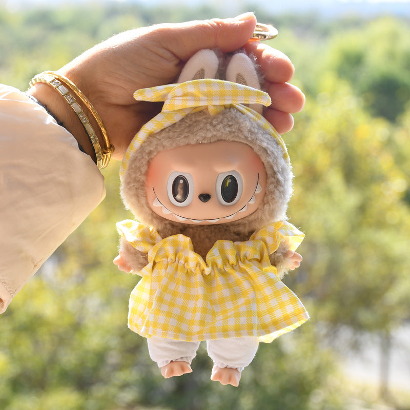 Handmade Labubu set can be paired with Labubu V1 Macaron and V2 seats with 17cm hanging pieces made of canvas fabric as a substitute for headband style plaid skirts and vinyl dolls (excluding dolls)