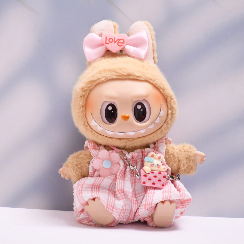 Handmade Labubu set can be paired with Labubu V1 Macaron and V2 seats pink fluffy floral overalls set Labubu doll outfit (excluding dolls)