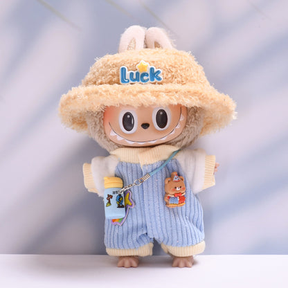 Handmade Labubu set can be paired with Labubu V1 Macaron and V2 seats climbing suit water bottle set plush hat pull cloth plush baby clothes (excluding dolls)