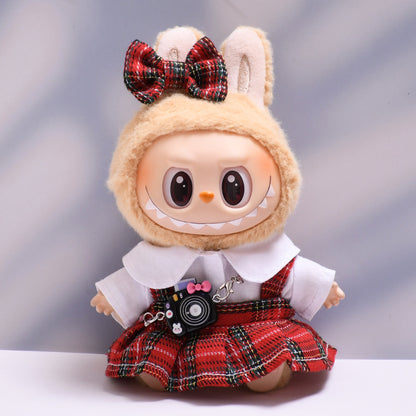 Handmade Labubu set can be paired with Labubu V1 Macaron and V2 seats with red checkered suspender skirt set and Labubu doll outfit (excluding dolls)