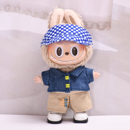Handmade Labubu set can be paired with Labubu V1 Macaron and V2 seats with denim lapel jacket three piece set Labubu baby clothes (excluding dolls)