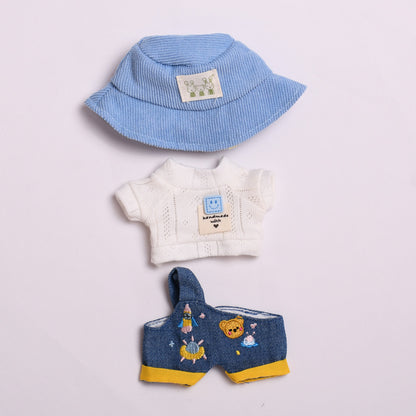 Handmade Labubu set can be paired with Labubu V1 Macaron and V2 seats blind box 17cm canvas pendant clothes cute denim cartoon overalls set Labubu baby clothes cute (except for dolls)