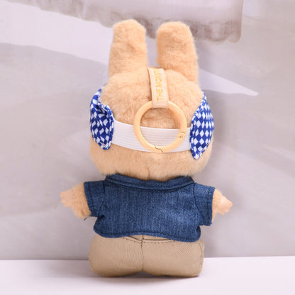 Handmade Labubu set can be paired with Labubu V1 Macaron and V2 seats with denim lapel jacket three piece set Labubu baby clothes (excluding dolls)