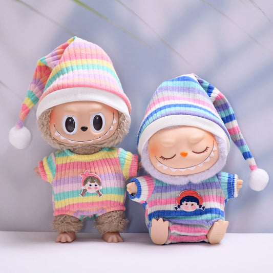 Handmade Labubu set can be paired with Labubu V1 Macaron and V2 seats with vinyl pendants children's clothing striped pajamas (excluding dolls)