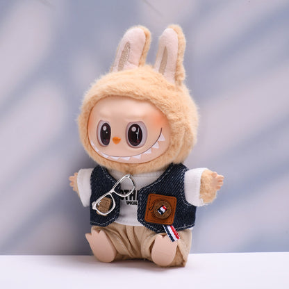 Handmade Labubu set can be paired with Labubu V1 Macaron and V2 seats denim vest glasses set Labubu doll clothing replacement (excluding dolls)