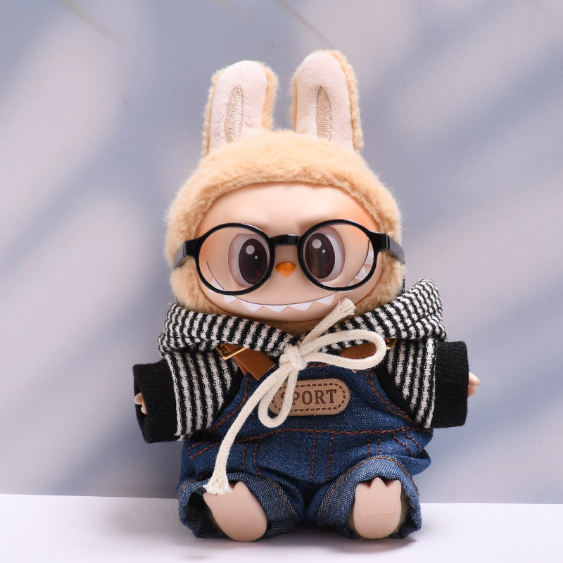Handmade Labubu set can be paired with Labubu V1 Macaron and V2 seats denim overalls black striped hooded suit Labubu doll outfit (excluding dolls)