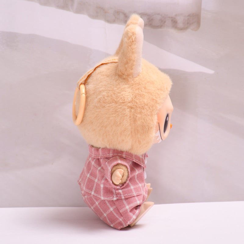 Handmade Labubu set can be paired with Labubu V1 Macaron and V2 seat blind box pendant canvas clothes pink checkered suit dress labubu baby clothes (excluding dolls)